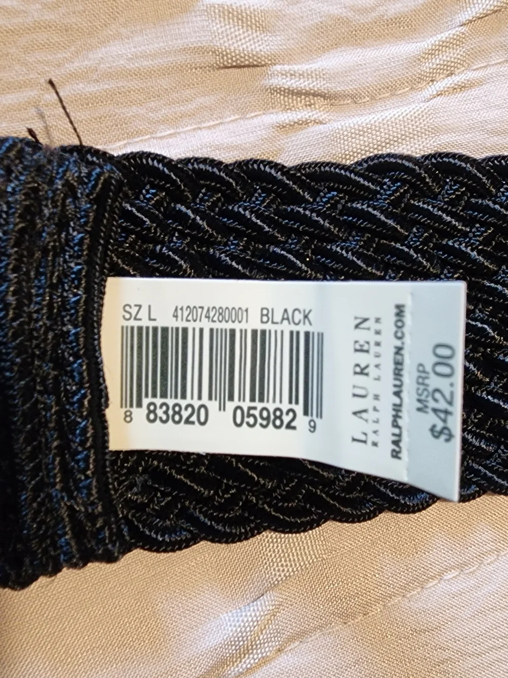 Ralph Lauren Black Woven Stretch Belt with Double O Gold Rings